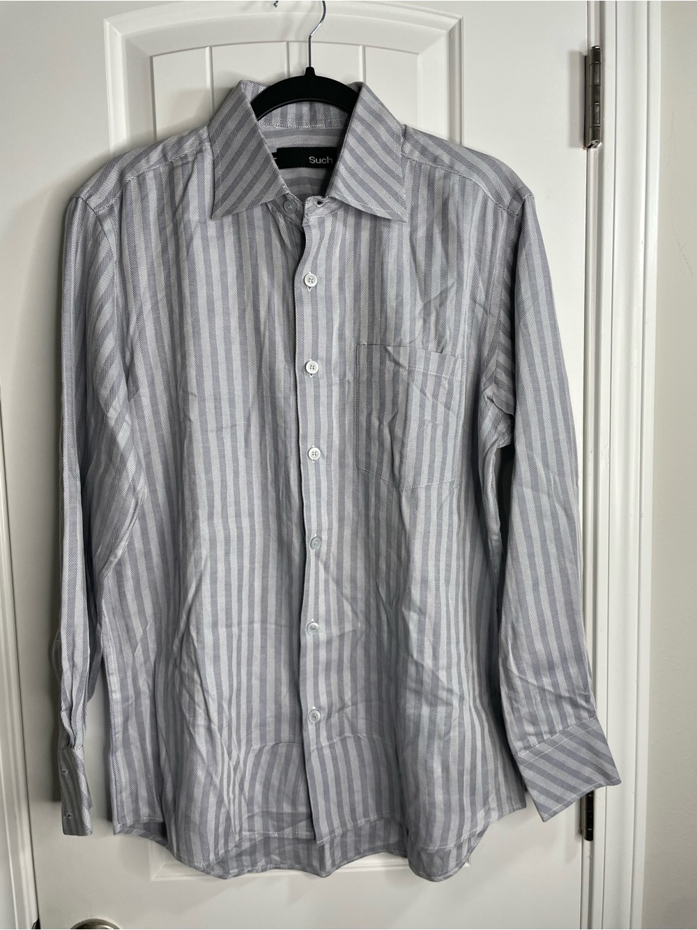 Gray and White Striped Dress Shirt - Classic Long Sleeve